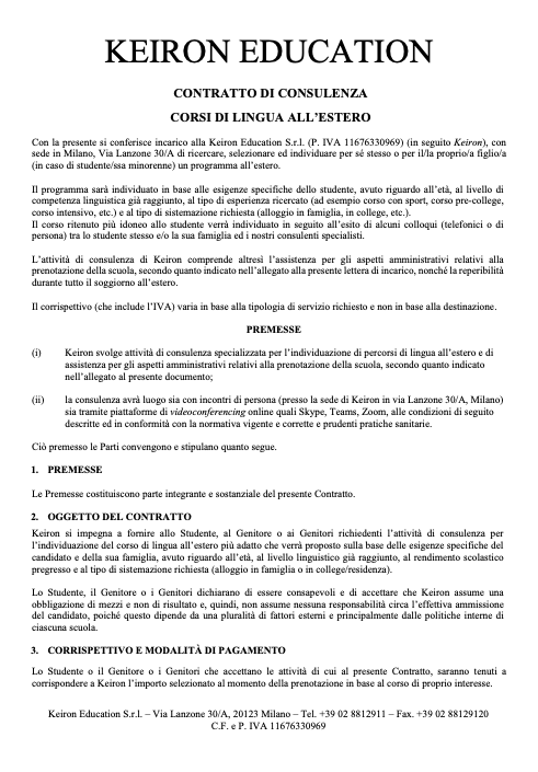 Contratto Corsi di lingua e Integration